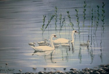 Painting titled "swan lake" by Cathal O Malley, Original Artwork