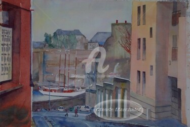Brest Recouvrance, la rue de l'Eglise et en bas, le château, aquarelle Peinture intitulée "Brest Recouvrance,…" par Claude Marchalot, Œuvre d'art originale, Huile