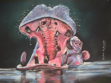 Dessin intitulée "Hippopotame" par Koki, Œuvre d'art originale, Autre