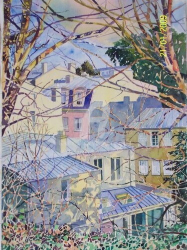 Brest, Belvédère des quatre moulins: vue sur rue de Guilers, aquarelle Painting titled "Brest, Belvédère de…" by Claude Marchalot, Original Artwork, Oil