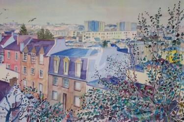 Brest, Belvédère des quatre moulins: vue No 2 rue de Guilers Painting titled "Brest, Belvédère de…" by Claude Marchalot, Original Artwork, Watercolor