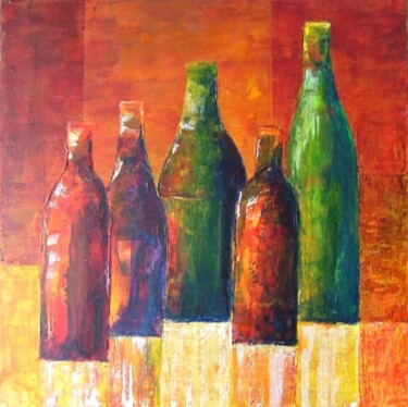 Painting titled "Bouteilles" by René Vincent-Viry, Original Artwork, Oil