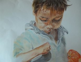 Dessin intitulée "la pomme" par Sandrine Janiere, Œuvre d'art originale, Autre