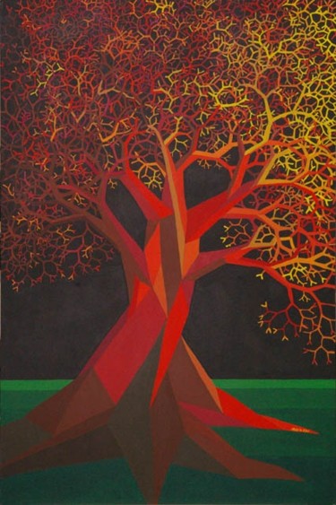 Pittura intitolato "ALBERO ROSSO - acri…" da Narciso Dall Orto, Opera d'arte originale, Olio