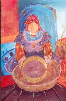 Peinture intitulée "preparation couscous" par Abdesslam Amraoui, Œuvre d'art originale, Huile