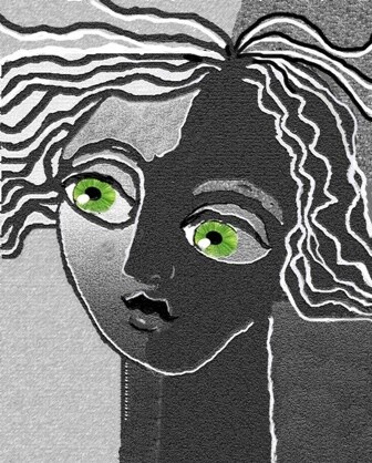 Menina com olhos verdes Impressões e gravuras intitulada "Menina com olhos ve…" por Maria Lucia Pacheco, Obras de arte originais, Linoleogravura
