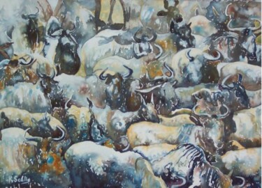 Painting titled "Wilderbeast Patterns" by Scally Art, Original Artwork, Oil