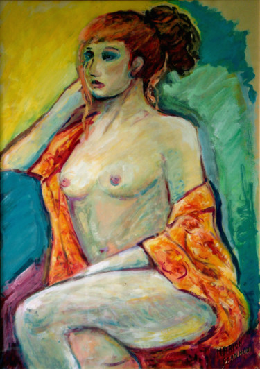 Painting titled "Female nude model,…" by Michelangelo Verso, Original Artwork, Gouache