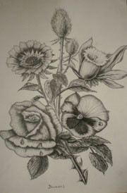 Dessin intitulée "Composition florale" par Josette Bourgeois, Œuvre d'art originale