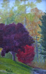 Painting titled "Euonymous on Fire #1" by Joan Cole, Original Artwork, Oil
