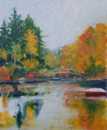 Painting titled "Hemlock Harbor Brid…" by Joan Cole, Original Artwork, Oil