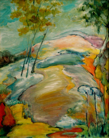 Painting titled "Fantasy mountain la…" by Michelangelo Verso, Original Artwork, Oil