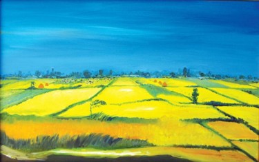 Yellow Fields Painting titled "Yellow Fields" by Animesh Roy, Original Artwork, Oil