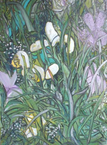 Painting titled "Irises" by Animesh Roy, Original Artwork, Oil