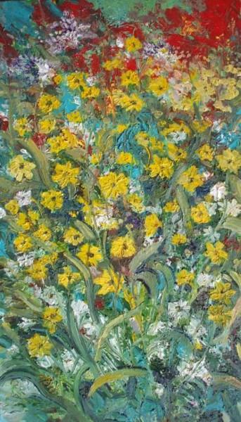 Painting titled "Yellow Flowers" by Animesh Roy, Original Artwork, Oil