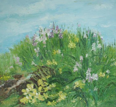 Painting titled "Irises" by Animesh Roy, Original Artwork, Oil