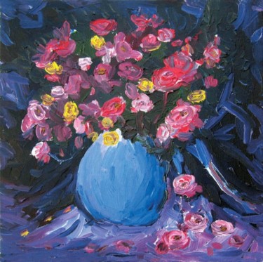 Painting titled "Roses2." by Animesh Roy, Original Artwork, Oil