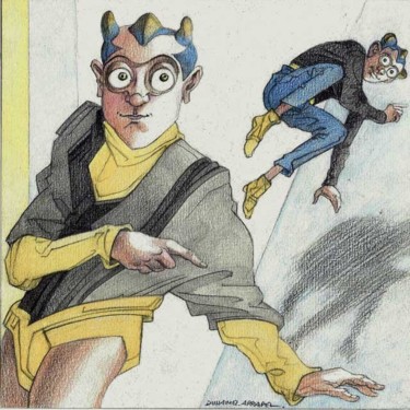 Peinture intitulée "Le bond du petit di…" par Daniel Duhamel Arrapel, Œuvre d'art originale, Huile