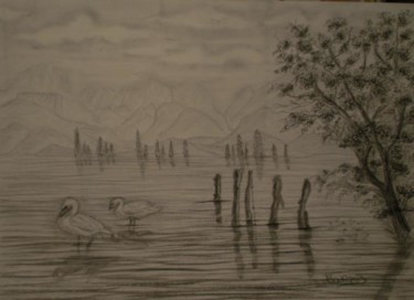 Dessin intitulée "Reflets dans l'eau" par Josette Bourgeois, Œuvre d'art originale