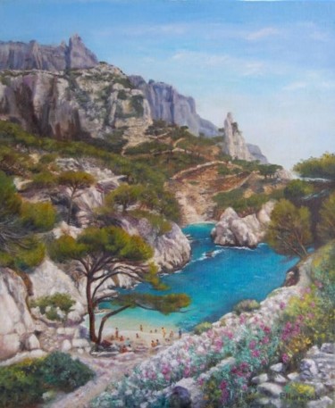 Peinture intitulée "Calanque de Sugiton" par Pascale Harnisch, Œuvre d'art originale, Huile