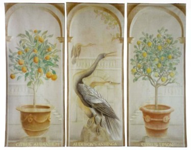 Malerei mit dem Titel "Triptyque Anhinga" von Isabelle Molinard, Original-Kunstwerk, Öl