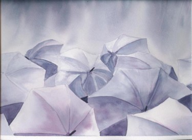 la foule sous la pluie Peinture intitulée "la foule sous la pl…" par Mickael Thébault, Œuvre d'art originale