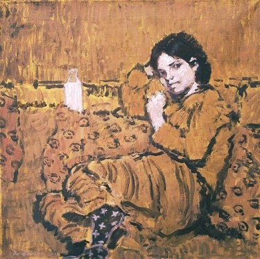 Painting titled "girl with a bottle…" by Robert Andersen, Original Artwork