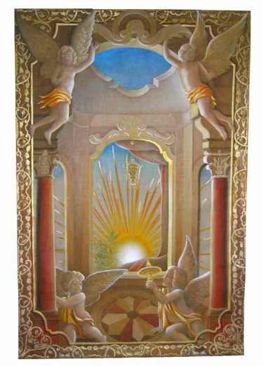 Painting titled "Angelots - Soleil" by Isabelle Molinard, Original Artwork, Oil