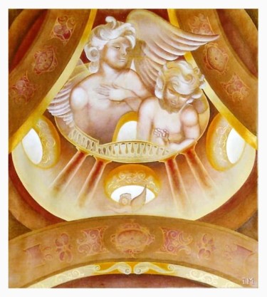 Peinture intitulée "Couple d'angelots" par Isabelle Molinard, Œuvre d'art originale, Huile