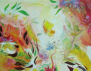 Peinture intitulée "souffle de fée" par Nanou, Œuvre d'art originale, Huile