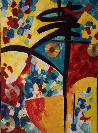 Schilderij getiteld "Composition aux dis…" door Diane Medus, Origineel Kunstwerk