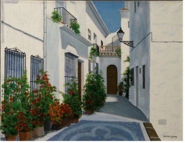 Peinture intitulée "Patio Andalous" par Bertrand Gromy, Œuvre d'art originale, Huile