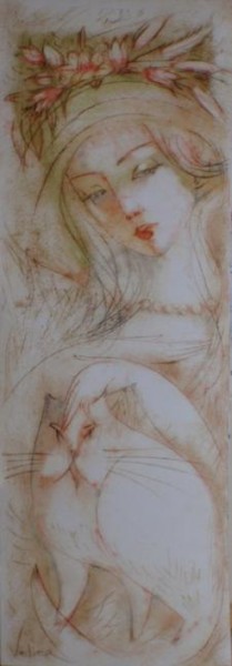 绘画 标题为“Portrait with her C…” 由Oksana Veber, 原创艺术品, 油 安装在纸板上