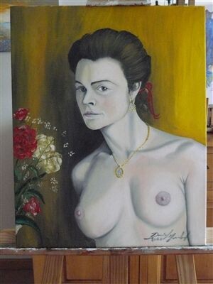 La Demoiselle au ruban rouge Peinture intitulée "La Demoiselle au ru…" par David Marchal, Œuvre d'art originale, Huile