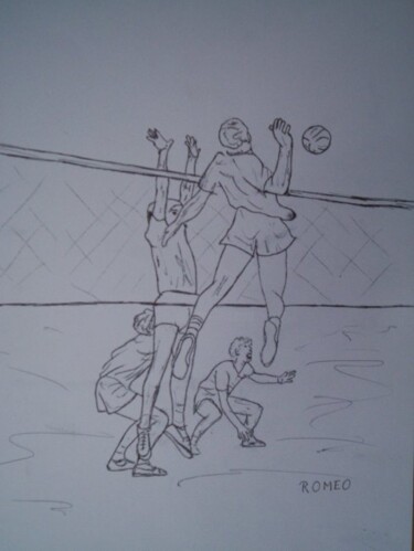 Desenho intitulada "JOGO DE VOLEI" por Romeo Zanchett, Obras de arte originais