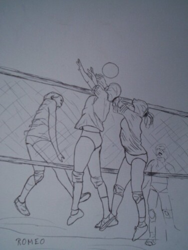 Desenho intitulada "JOGO DE VOLEI" por Romeo Zanchett, Obras de arte originais