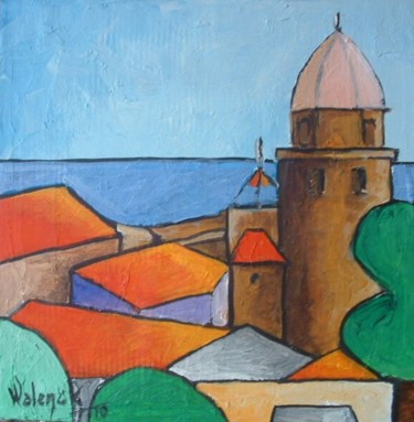 Peinture intitulée "Toits de Collioure" par Marc Walencik, Œuvre d'art originale, Acrylique