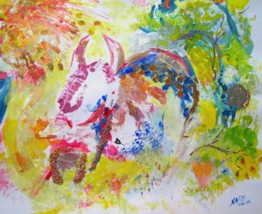 Peinture intitulée "Zodiaque toro" par Nanou, Œuvre d'art originale, Huile