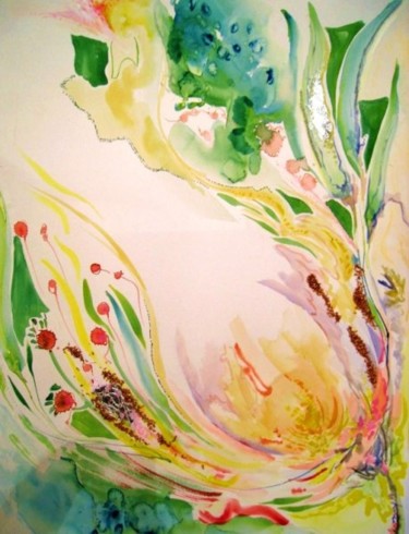 Peinture intitulée "coeur de lys" par Nanou, Œuvre d'art originale, Huile