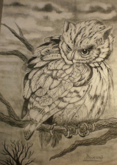 Dessin intitulée "Le Grand Duc" par Josette Bourgeois, Œuvre d'art originale