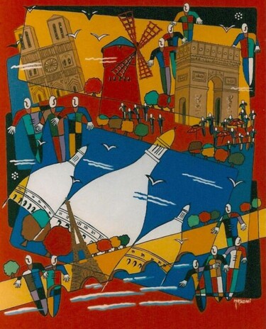 Peinture intitulée "PARIS AUTOMNALE" par H . Mortazavi, Œuvre d'art originale, Huile