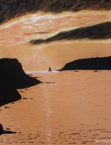 Dessin intitulée "Bateau rentrant au…" par Nyls  Eliot, Œuvre d'art originale, Pastel