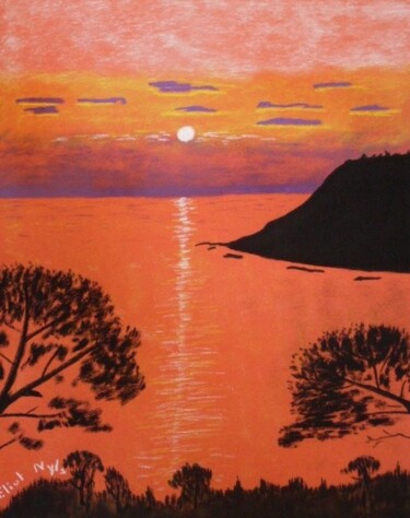 Drawing titled "Soleil du soir" by Nyls Eliot, Original Artwork, Pastel