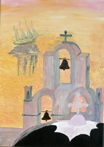 제목이 "santorini"인 미술작품 Raluca R로, 원작, 기름