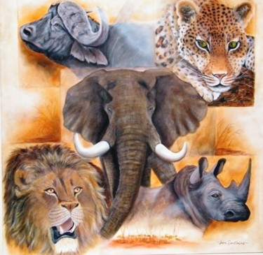 Painting titled "Africa's Big 5" by Jeni Smithies, Original Artwork, Oil