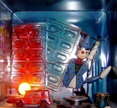BOITE A REVES : clown en voyage 제목이 "BOITE A REVES : cl…"인 조형물 Dominique Bertrand로, 원작, 금속
