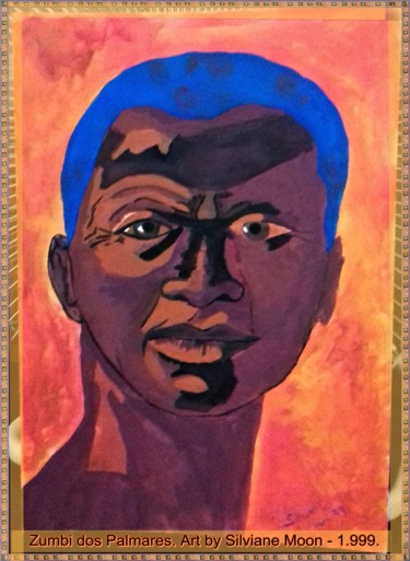 Desenho intitulada "Zumbi dos Palmares" por Silviane Moon, Obras de arte originais, Tinta