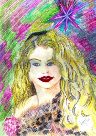 Desenho intitulada "Loira Estrela Radia…" por Silviane Moon, Obras de arte originais