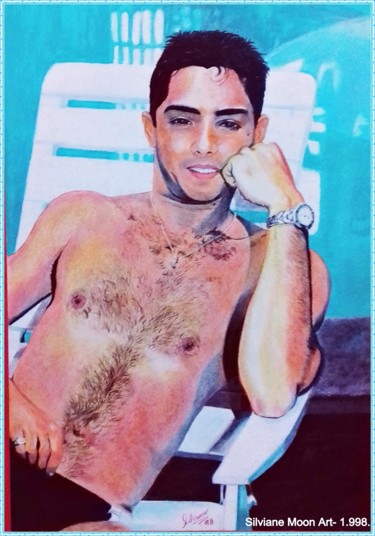 Desenho intitulada "Na beira da piscina." por Silviane Moon, Obras de arte originais, Lápis