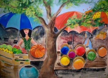 Painting titled "un marché de proven…" by Elisabeth Renard (B.Dumont Renard), Original Artwork